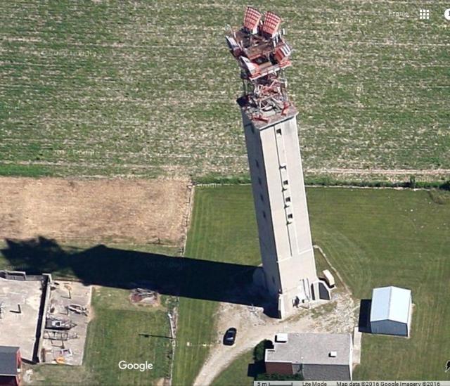 Aerial closeup view of Springfield tower from Google